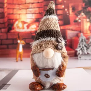 Adorable coffee themed faceless gnome plush doll for shelf and desktop decoration