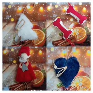 Set de 4 adornos navideños de peluche con forma de corazón, árbol, hueso y ángel