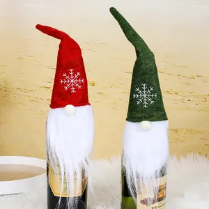 Decorative Christmas gnome wine bottle covers with snowflake embroidery for party