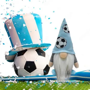 Handcrafted soccer gnome doll with blue hat for World Cup sport fans gift decor