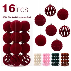 Luxurious Flocked Christmas Ball Ornaments Set For Christmas Tree Decorations Plastic Velvet Texture Holiday Hanging Balls