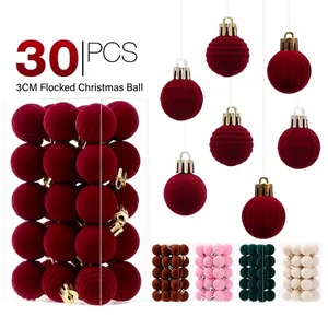 Flocked Christmas Ball Ornaments Wine Red Green Pink Cream Flocking Velvet Christmas Tree Hanging Ornaments For Holiday Party Home Decor