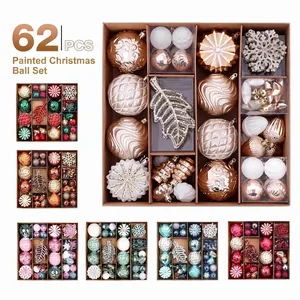 Shatterproof Plastic Christmas Tree Baubles Hand Painted Ornaments Set Hanging Decorations For Holiday Home Decor