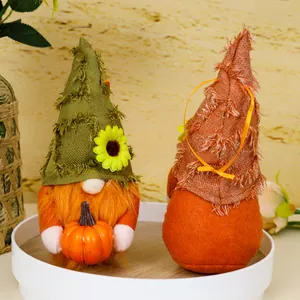 Thanksgiving plush gnomes decorations with pumpkin and sunflower for harvest festival decor