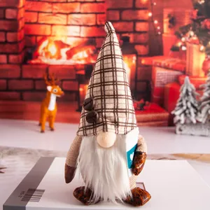 Festive coffee themed Christmas gnome doll with plaid hat and coffee beans decoration