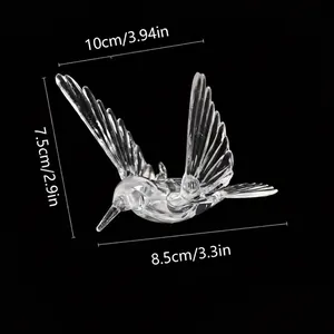 Clear acrylic hummingbird ornament for ceiling and wedding decor with size markings.