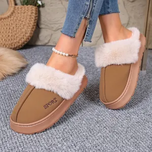 Winter Warm Home Slippers For Men Women Thick Sole Fur Trimmed Suede Clog Slippers Indoor Outdoor Casual House Shoes