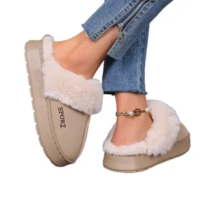 Stylish winter warm slippers with plush faux fur lining and thick platform sole