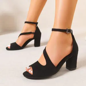 Sandali con Tacco Largo Open Toe Donna Cinturino alla Caviglia Scamosciato Metallico Ecopelle Sandali con Tacco Alto Moda Festa