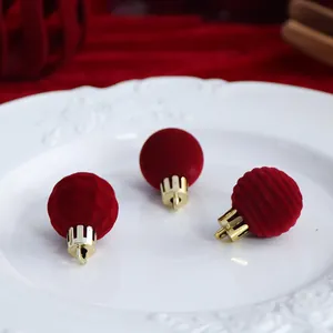 Luxury 3cm red flocked Christmas ball ornaments set for holiday tree decoration
