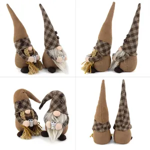 Multi-angle view of coffee-themed faceless gnomes with knit hats holding tiny mugs