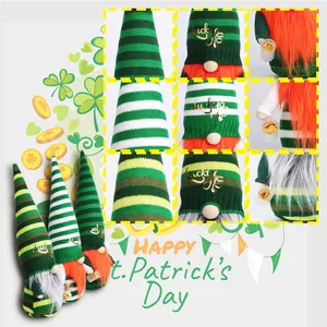 Handmade St. Patrick's Day green striped gnome doll with Lucky embroidery details