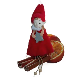 Adorable muñeca de peluche de ángel de Navidad rojo para decoración de árboles