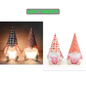San Valentín Gnomo Rudolf Muñeco Con Luz LED Patrón Corazón Rosa Blanco Felpa Sin Rostro Muñeco Decoración Hogar Regalo Romántico