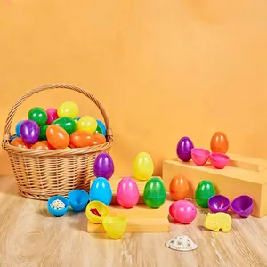 Assorted colorful 6cm plastic Easter eggs set with woven basket for egg hunt party favors