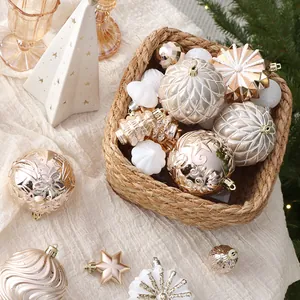 62-piece hand-painted Christmas ornament set in champagne gold and white