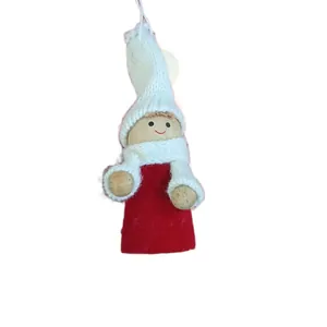 Cute handmade Christmas angel doll ornament with red dress and white knitted hat decoration