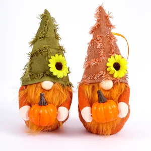 Decorative Thanksgiving harvest gnomes with sunflowers and pumpkins for home decor