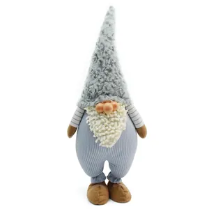 Nordic Style Resin Face Gnome Plush Doll Grey Ribbed Hat Dwarf Toy Handmade Home Decor Ornament For Everyday Use