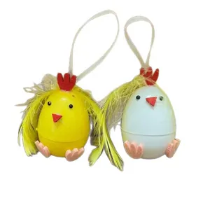 Adornos de pollitos de Pascua con plumas y diseño en forma de huevo para fiesta