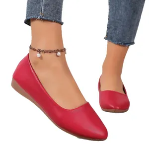 Stylish red pointed-toe ballet flats for women comfortable casual low heel shoes