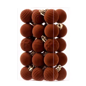 30pcs 3cm chocolate brown luxury flocked Christmas ball set ornaments for tree decoration