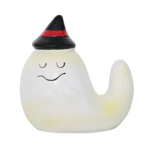 Cute Halloween ghost resin figurine ornament with small witch hat for home party decor