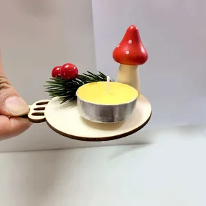 Handmade Christmas mushroom candle holder with red berries and pine needles decor
