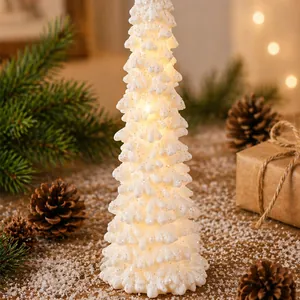 Mini LED resin Christmas tree night light with white sparkling snow effect for home decor
