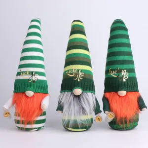St. Patrick's Day lucky gnomes set with striped knit hats and green shamrock detail