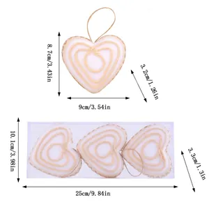 Dettaglio dimensioni per set di 3 cuori natalizi in schiuma con corda decorativa