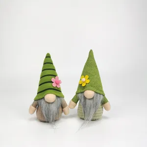 Handmade St. Patrick's Day gnome plush dolls with green hats and grey beards for home decor