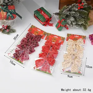 Christmas Tree Bow Topper Decoration Red Gold Glitter Plaid Bows For Holiday Party Ornament Home Decor Christmas Decoration