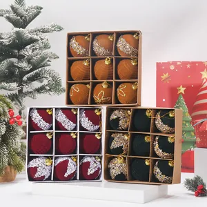 Flocking Sequin Christmas Ball Ornaments Vintage Glitter Hand Painted Christmas Tree Hanging Pendants For Home Festival Decoration