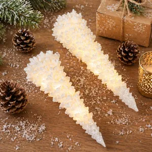 LED resin mini Christmas tree night light with warm glow and frosted white crystal finish