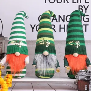 Decorative three-piece St. Patrick's Day gnomes with striped hats and Lucky gold embroidery