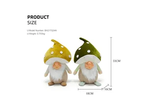 Detailed view showing the specific dimensions of these 33cm tall mushroom gnome dolls