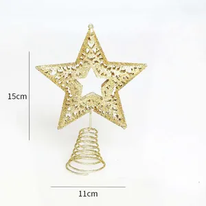 Detailed view of gold glitter Christmas tree star topper with 15x11 cm dimensions