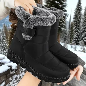 Women's Waterproof Snow Boots Outdoor Mid-Calf Winter Boots With Faux Rabbit Fur Lining Wide Fit Velcro Warm Anti-Slip Shoes