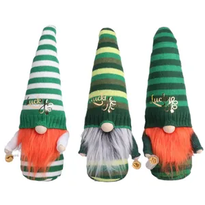 St. Patrick's Day green striped gnome plush set with Lucky embroidery
