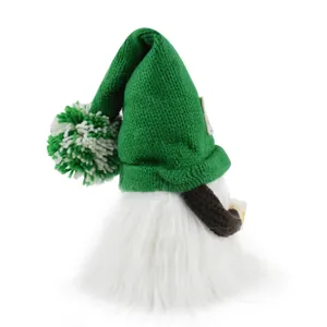 Detailed side view of a beer gnome plush with a green knit hat and fluffy beard.