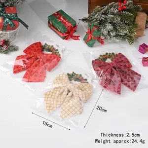 Detailed view of Christmas bow decorations with size and weight measurements