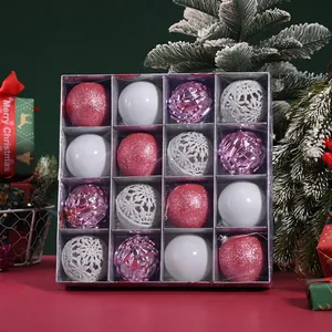 Set de 16 boules de Noël roses et blanches de 6cm avec détails sur les dimensions et poids