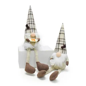 Gnome du Café Fait Main Poupée sans Visage Figurine Rudolph Chapeau Plaid Longues Jambes Grain de Café Décoration Maison