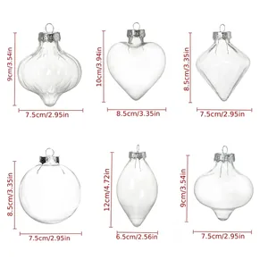 Set de seis adornos navideños de PET transparente en varias formas con medidas