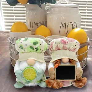 Lot de deux nains d'été thème citron avec toques de chef et petit tableau noir décoratif