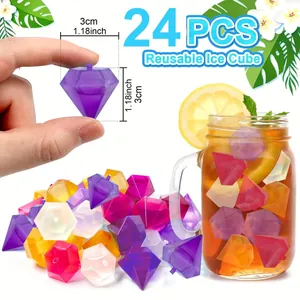 Macro detail of 24 pieces reusable diamond-shaped colorful plastic ice cubes