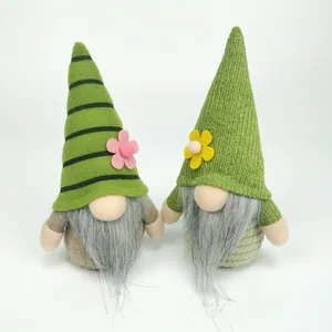 Pair of handcrafted green plush gnomes for St. Patrick's Day festive home decorations