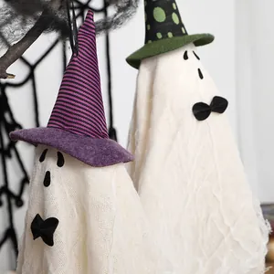 Cute Halloween white witch ghost hanging decorations with striped and polka dot hats