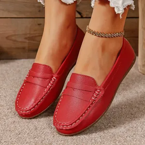 Women Casual Flat Loafers Lightweight Slip On Round Toe Faux Leather Moccasins Solid Color Daily Fashion Shoes